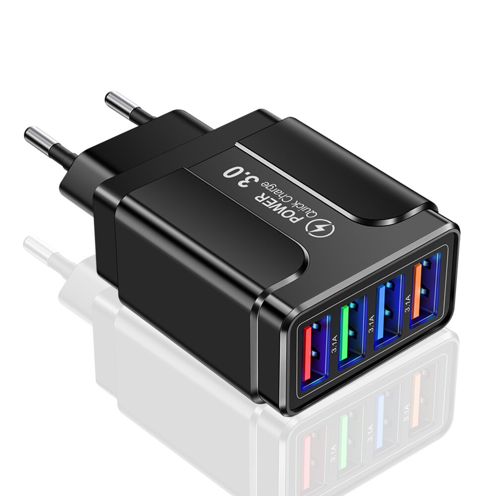 Cargador USB 3,0 de carga rápida para móvil, adaptador QC 3,0 para Xiaomi, iPhone X, enchufe europeo y estadounidense: UE