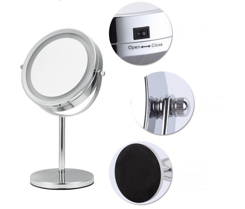 5 x 10x forstørrelsesglas 7 tommer makeup spejl med led lys 360 graders rotation dobbeltsidet metal skrivebord kosmetik spejl