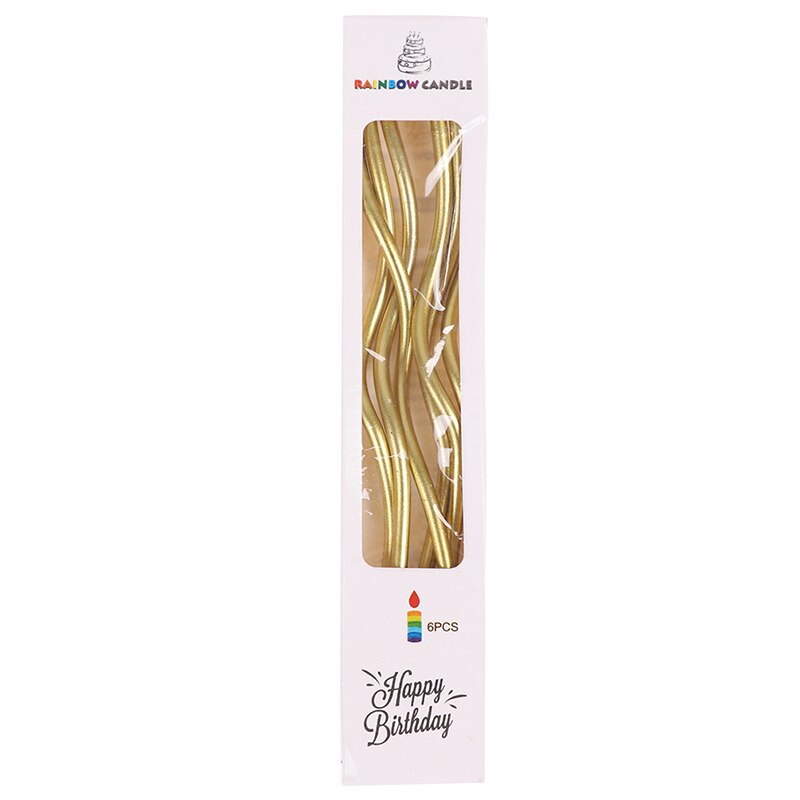 6Pcs/box Threaded Candle Curved Cake Candle Long Curving Cake Safe Flames Kids Birthday Cake Romantic Decorations 1box: gold