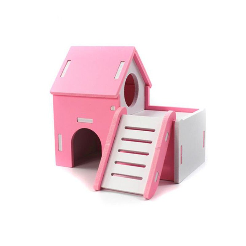 Château pour animaux de compagnie maison pour animaux de compagnie vue pont échelle petit Animal refuge Hamster maison de luxe deux couches cabane en bois: 9