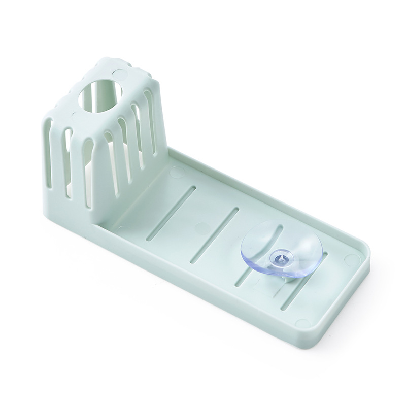 Sugekop køkkenvask svamp hylde rack køkkenudstyr multifunktionelt badeværelse hylde håndklæde sæbeholder køkken tilbehør: Lyseblå