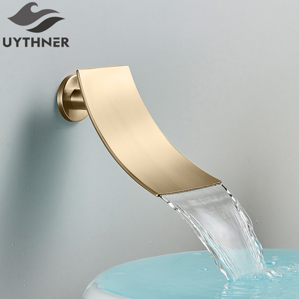 Brass Waterfall Faucet Spout Wall Mounted Bath Spout Bathroom Faucet Water Outlet Faucet Accessories Chrome/Golden/Black/nickel: Dark Khaki