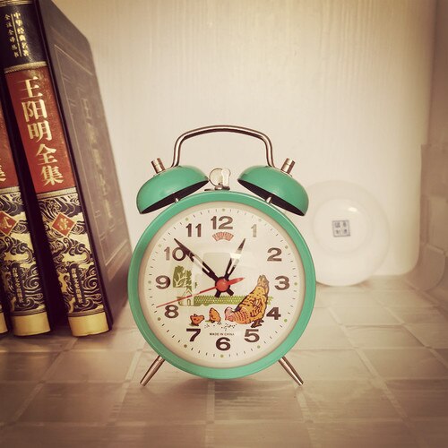 Reloj despertador mecánico de Metal ruidoso para niños, campana de reloj Vintage de pollo, reloj de escritorio, relojes de arroz, Ideas de: Green