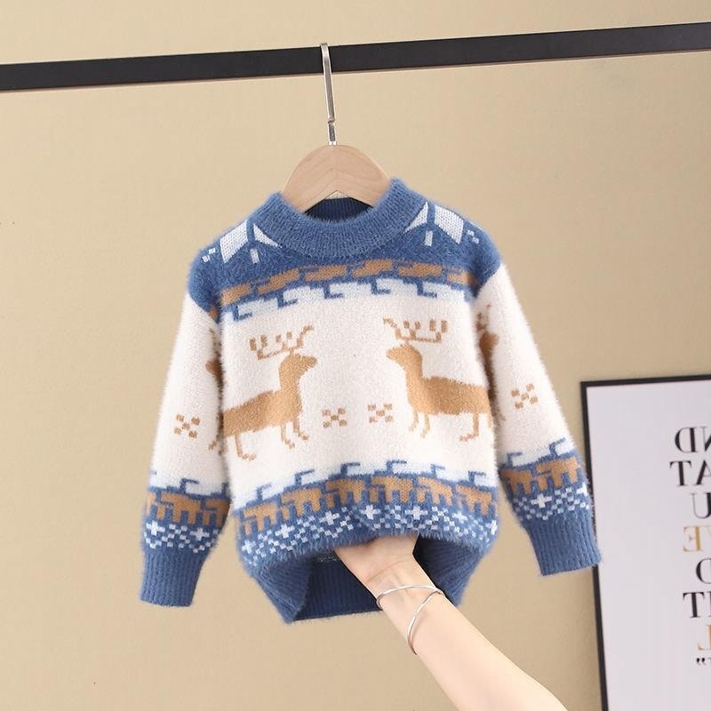 Hohe Quaility Jungen Mädchen Pullover Weihnachten Fawn Pelz Pullover Mantel Nerz Samt Pullover Jungen Gestrickte Dicke Bodenbildung Shirt
