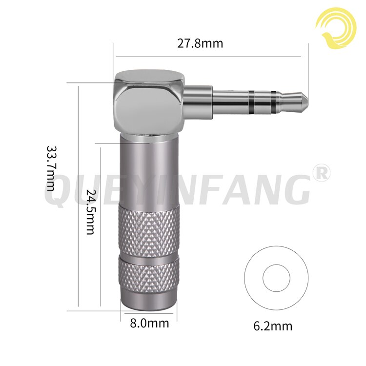 Queyinfang 3.5mm kobberstik stereo 3 poler 3.5mm hanstik 90 grader forkromet 3.5mm 3- polet retvinklet stik