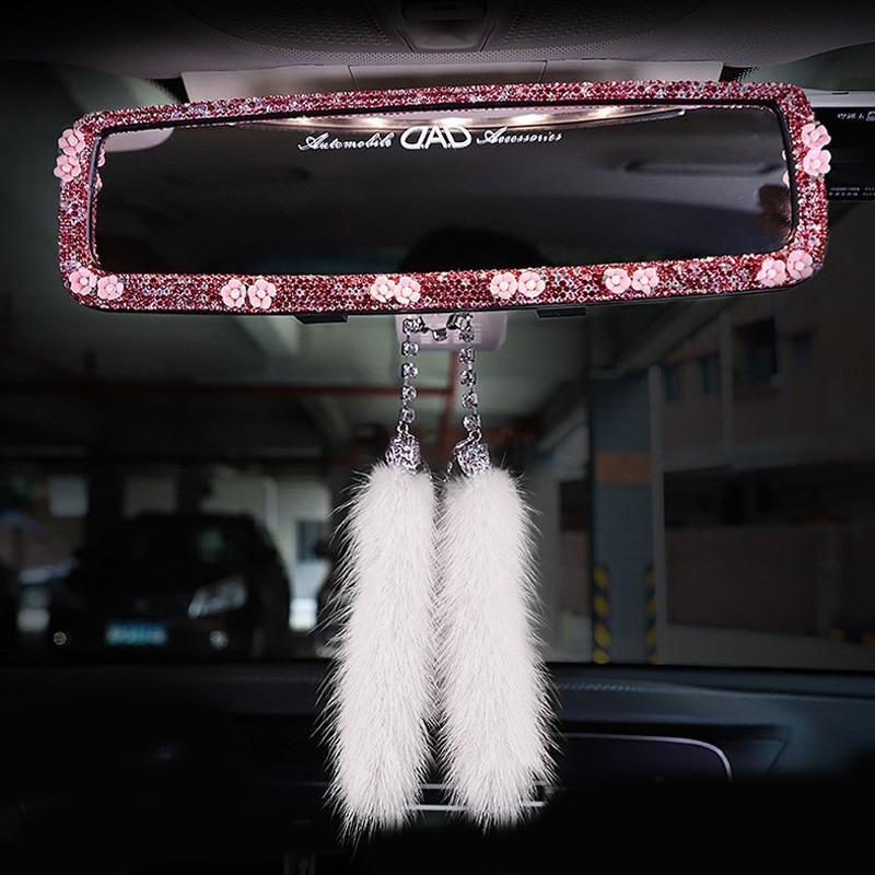 Luksus diamant blomst bil interiør bakspejletaske krystal rhinestone bil spejl dekorativt til piger kvinder biltilbehør