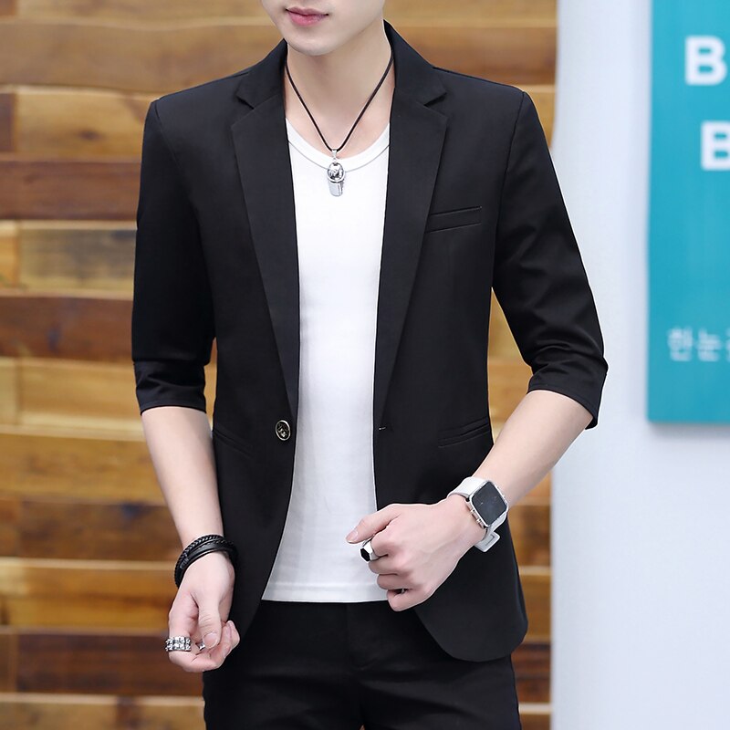Blazer Men Summer Fashionable Casual Solid Half Sleeve Slim One-button Blazer for Men