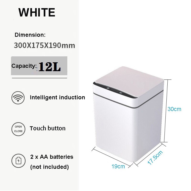 Trash Automatic Smart Sensor Trash Can Garbage Bin Touchless Intelligent Trash Rubbish For Kitchen Home Organizer: white 2-12L