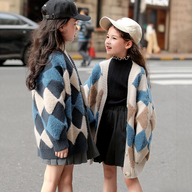 Winter Kleding Voor Meisjes Gebreide Trui Kinderen Katoen Lange Mouw Enkele Breasted Leuke Vest Kinderen Gebreide Uitloper