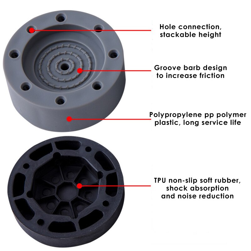 4Pcs Washing Machine Anti-Vibration Feet Heavy Duty Washer Dryer Pad Furniture Non Slip Raise Height Feet Floor Protectors Mat