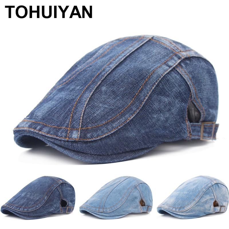 Brand Washed Denim Newsboy Caps Men Vintage Baker Boy Hat Driver Boinas Beret Hats Autumn Winter Adjustable Flat Caps for Women