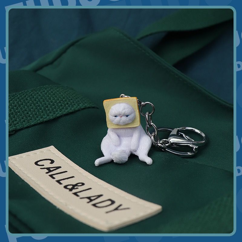 Cartoon Cute Keychain Cat Key Chain Men and Women Charm Bag Pendant Accessories Toast the cat Key Ring