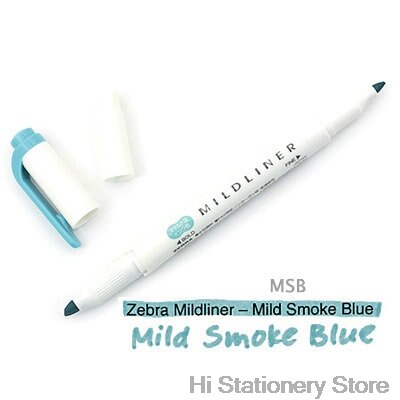 branded Zebra MildLiner Highlighter Marker Double-Sided Round Toe/Oblique Mild 15 Color for Choose Office and School Supply: Mild Smoke Blue 1PC