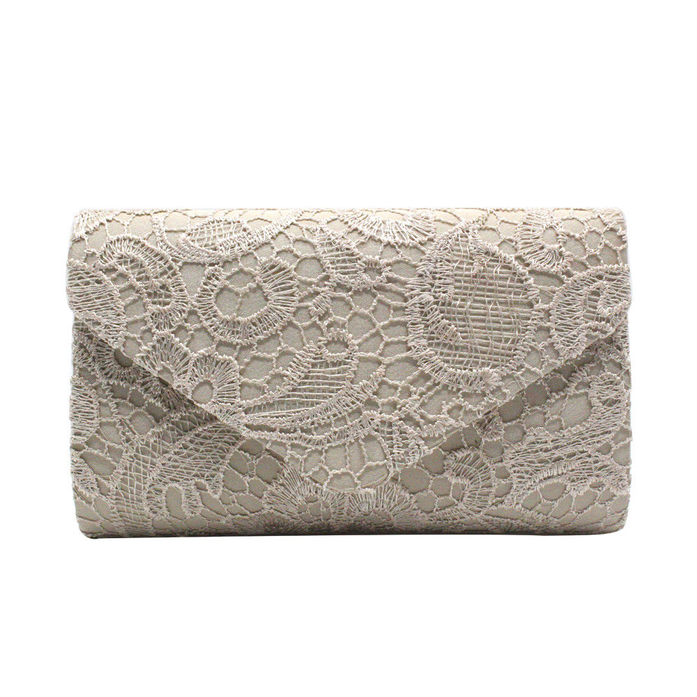 Ladies Women Floral Lace Evening Party Women Clutch Bag Bridal Wedding Purse Handbag: Beige