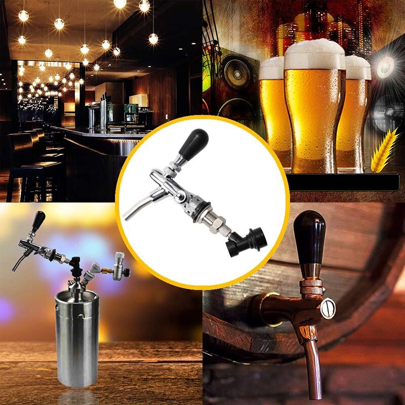 Draft Beer Faucet, Adjustable Beer Tap Faucet with Flow Controller Chrome Plating Shank with Thread Gas Ball Lock
