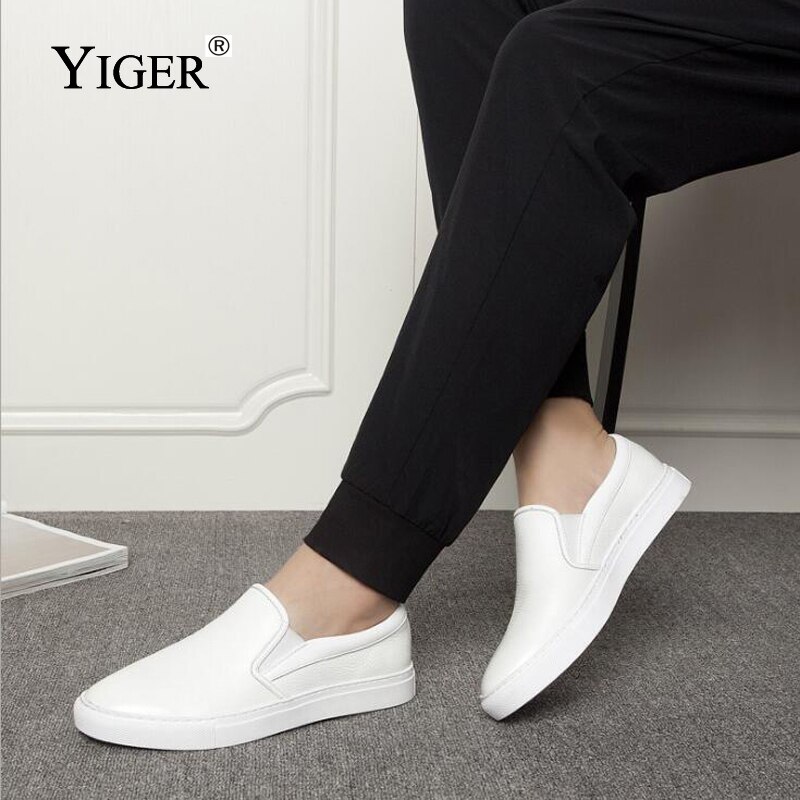 YIGER – mocassins en cuir véritable à enfiler pour homme, respirants, à la , noirs et blancs, nouveauté , , 0120