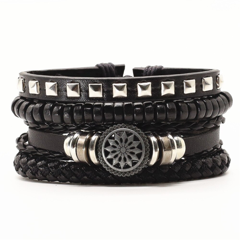 4 Stks/set Lion Cross Gitaar Charme Houten Kralen Mannen Lederen Armbanden Vrouwen Femme Homme Mannelijke Pulseras Sieraden: style 5