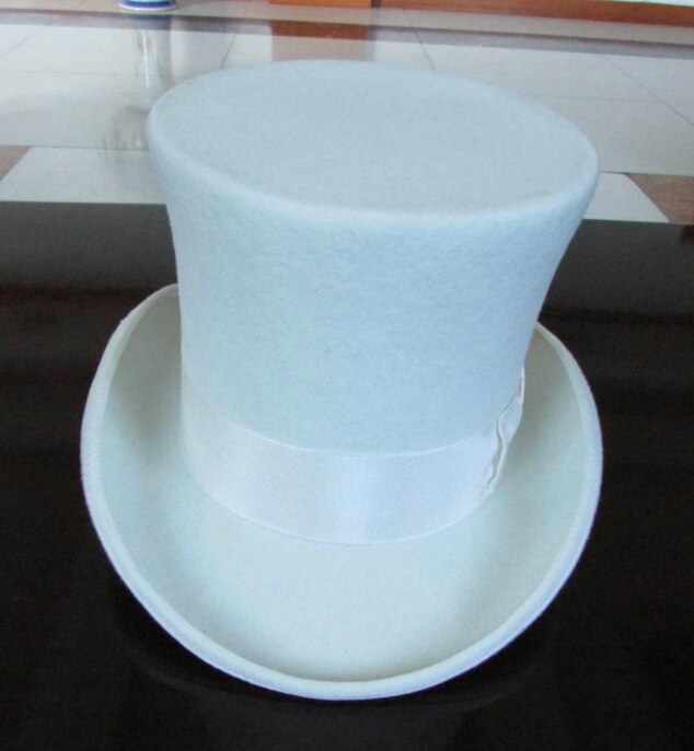 100% Laine Vintage chapeau haut-de-forme 18cm Blanc Couronne Chapeau Rétro Victorien Chapeau Magique pour Adultes Femmes Hommes