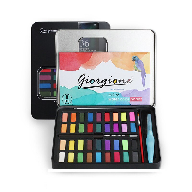 36 farger fast akvarellmaling nybegynner akvarellmaling sett svart blikkeske barnas skisse akvarell