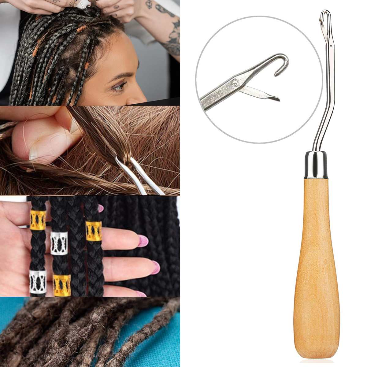 Stor heklenål med trelås til jumbofletting, dreadlock-hårverktøy, veving av dreadlock-forlengelse