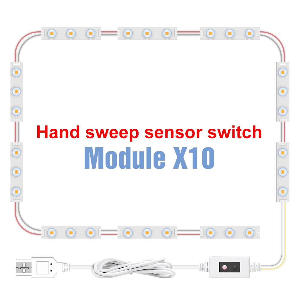 LED Makeup Mirror Light Bulbs USB 12V Hollywood Vanity Mirror With Light Makeup Dressing Table Lighting Dimmable LED Wall Lamp: Type-B-Hand Sweep-10