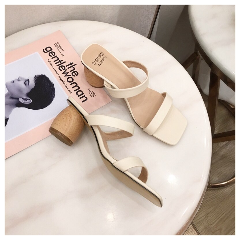 Dam sandaler höga träklackar flip flop dam toffel dam rutschkanor utomhus tofflor sommar sandal kvinnlig toffel: Beige / 8.5