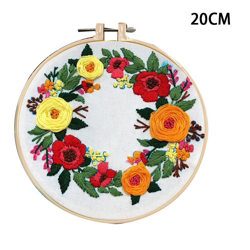 Embroidery Kits Holding Flowers Embroidery Shed Sewing Kit Xmas Wreath Style With Embroidery Hoop Beginner Hand-stitched Decor