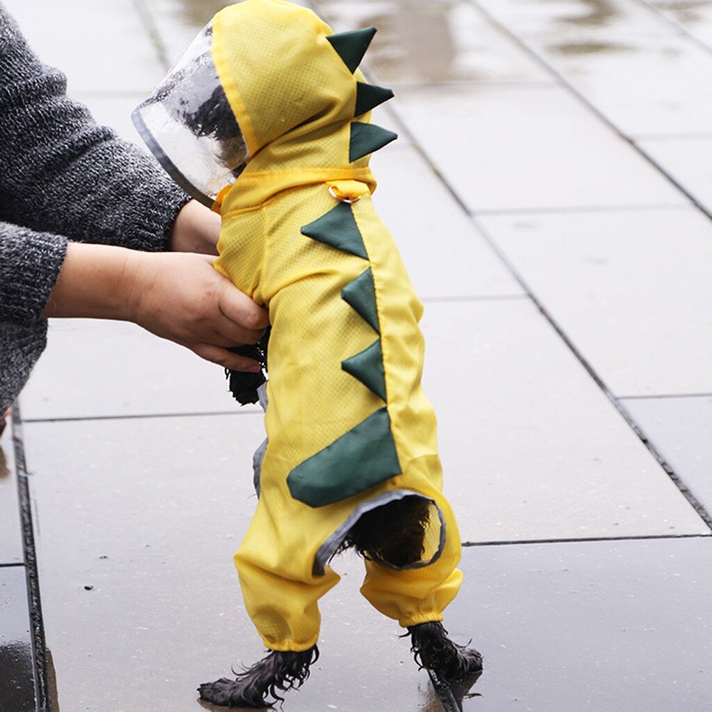 Chubasquero de dinosaurio para perros, ropa impermeable con capucha, suministros para mascotas,