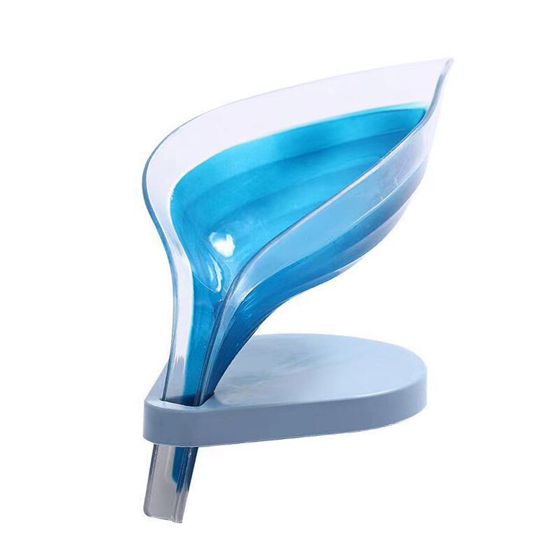 Leaf Shaped Soap Box Drain Soap Holder Suction Cup Soap Dish Plastic Soap Tray Bathroom Accessories Supplies: Deep Blue