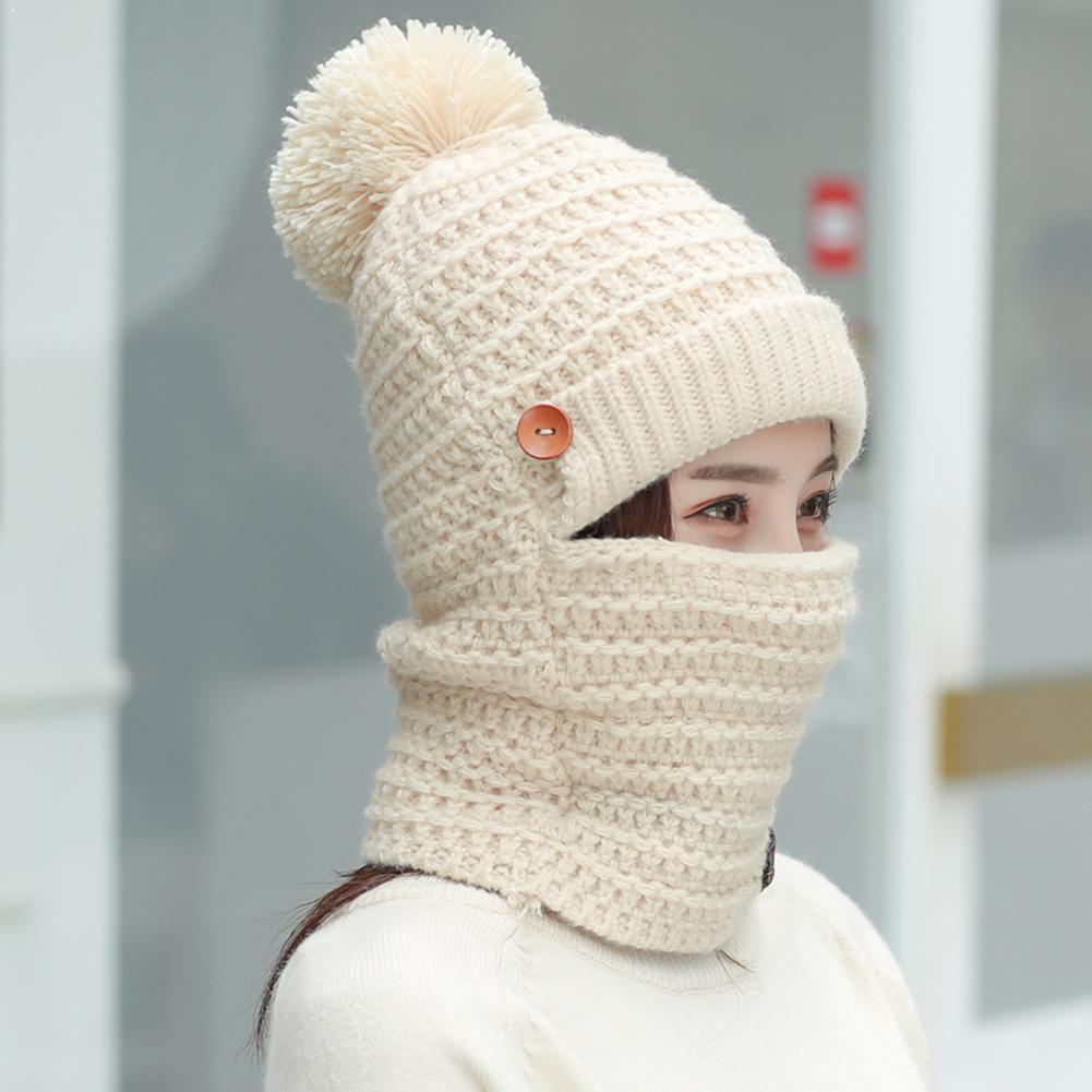 Pluche gebreide slabbetje eendelige muts dames gebreide muts warm masker voor vrouwen meisjes muts pompon bontmutsen mutsen skullies  a5 f 5
