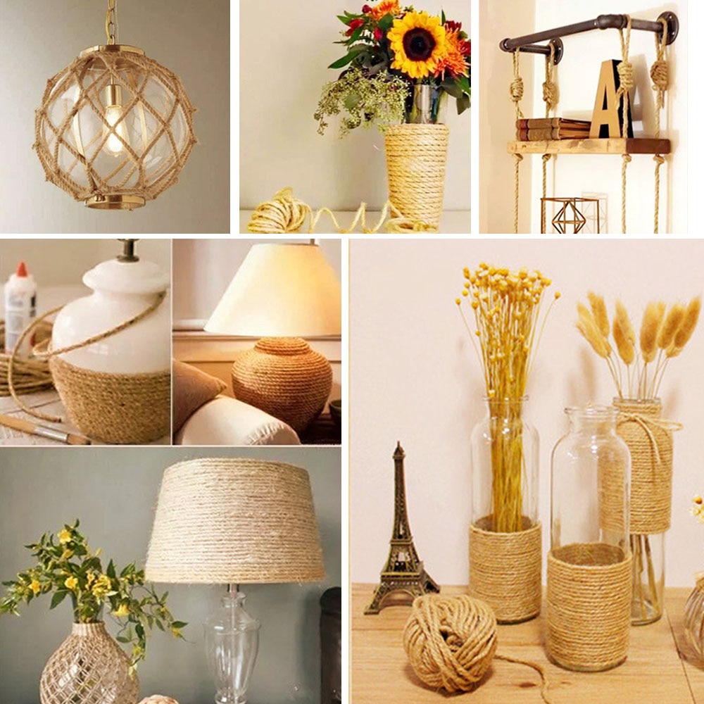 10/8/6mm naturliga jute rep garn rep handgjorda jute hampa stränggarn för gör-det-själv konsthantverk dekoration packning blomsterhandel 10m