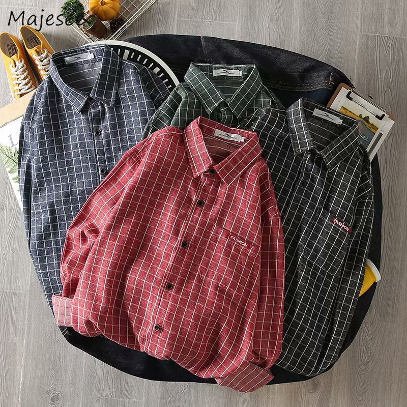 Plaid Shirt Mannen Lange Mouwen Streetwear Kleding Heren Shirts Harajuku Top Mannetjes Vintage Plus Size Fashions Koreaanse Stijl Eenvoudige
