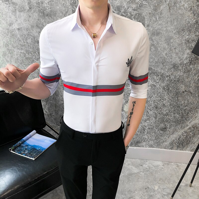 Merke herre skjorte stripet slank casual hvit kjole skjorter herre forretningsskjorter streetwear camisa social masculina