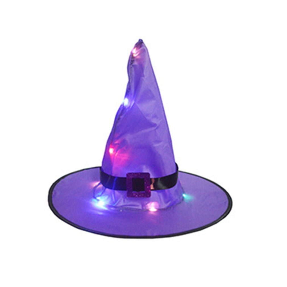 1 Uds gorro de bruja Halloween con luz LED sombrero de Brujas brillante iluminación colgante de Halloween decoración suspensión árbol sombrero brillante para niños: purple