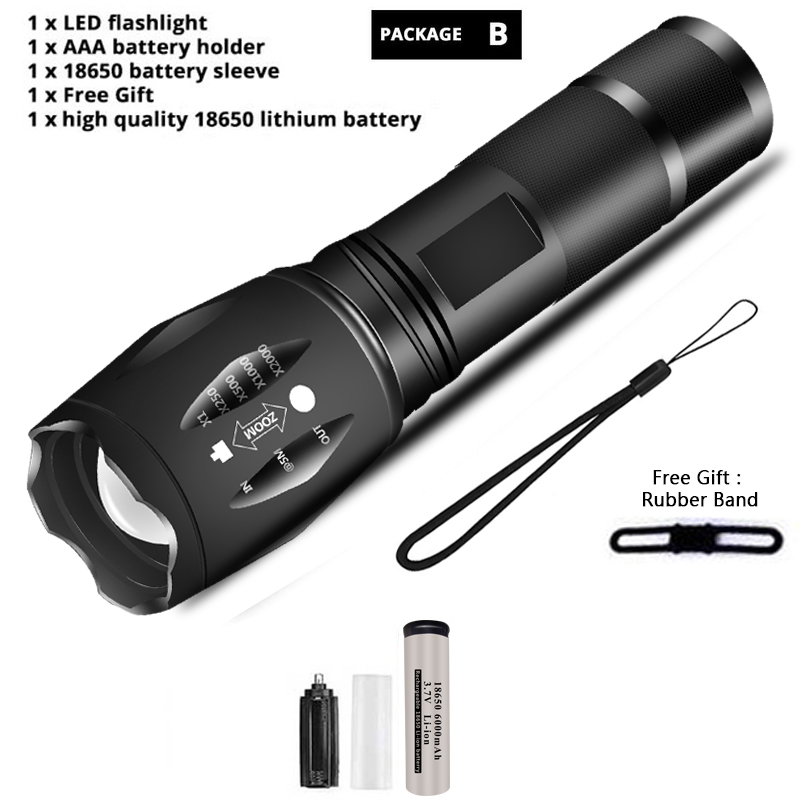 Zhuiguangzhe led-lommelygte ultralys lommelygte  l2/v6 camping 5 switch-tilstande vandtæt zoombar cykellygte bruger 18650 batterier