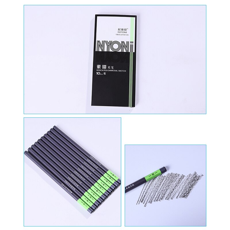 NYONI, 10 piezas, lápiz de carbón vegetal suave para principiantes, bolígrafo de carbón suave, juego de lápices de dibujo especial para estudiantes
