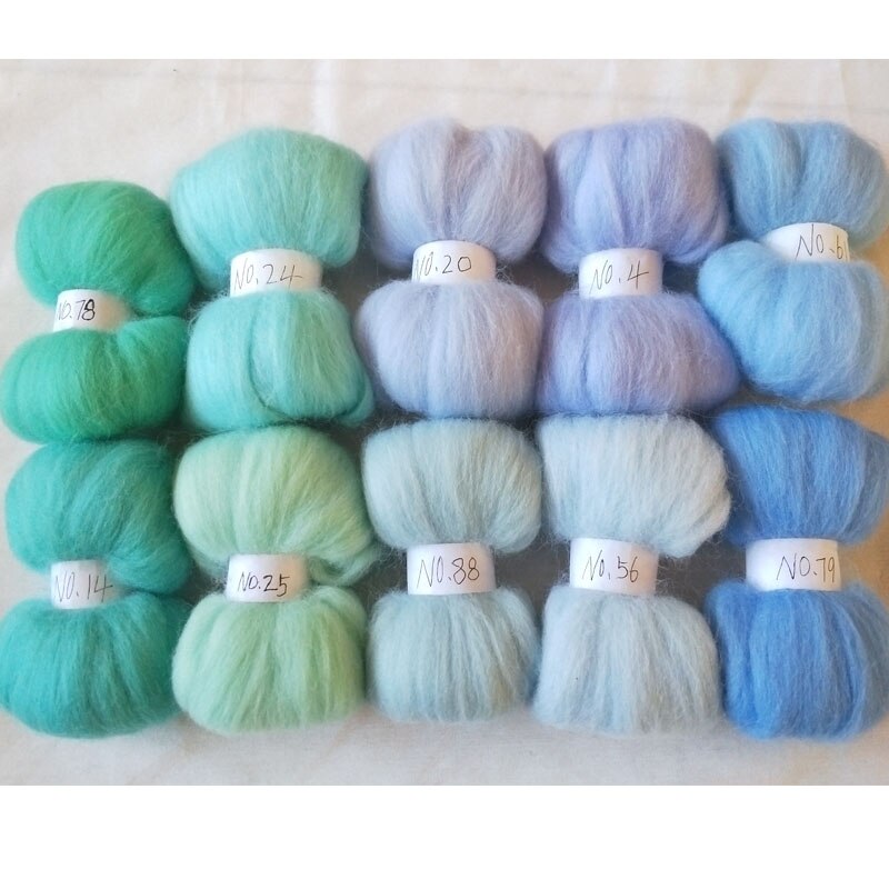 Fibra de lana para costura de fieltro, aguja para artesanía de lana, color azul, 10g, 20g, 50g