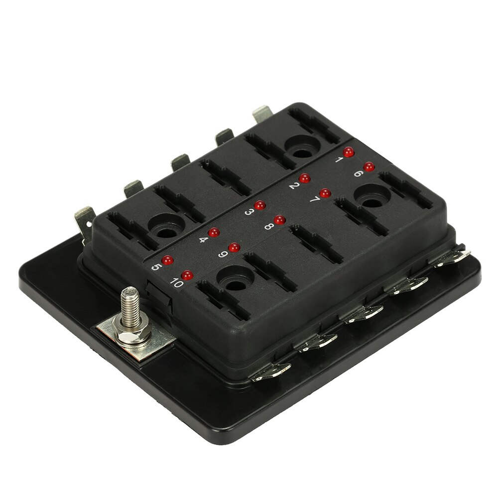 10 Way Blade Fuse Box Holder with LED Warning Light Kit for Car Boat Marine Trike 12V 24V