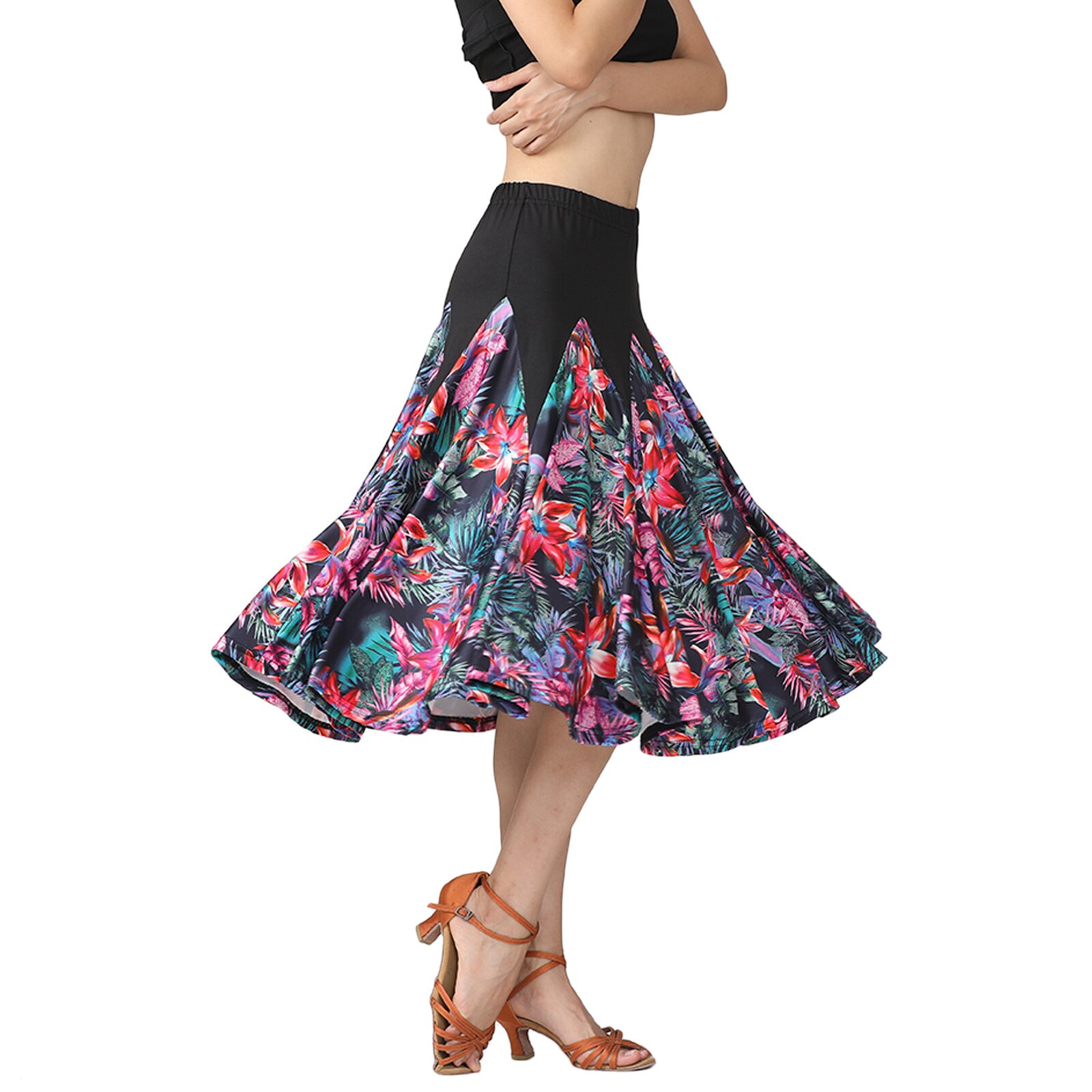 Womens Latin Ballroom Dancing Skirt Waltz Dance Party Long Swing Skirt Dress: black