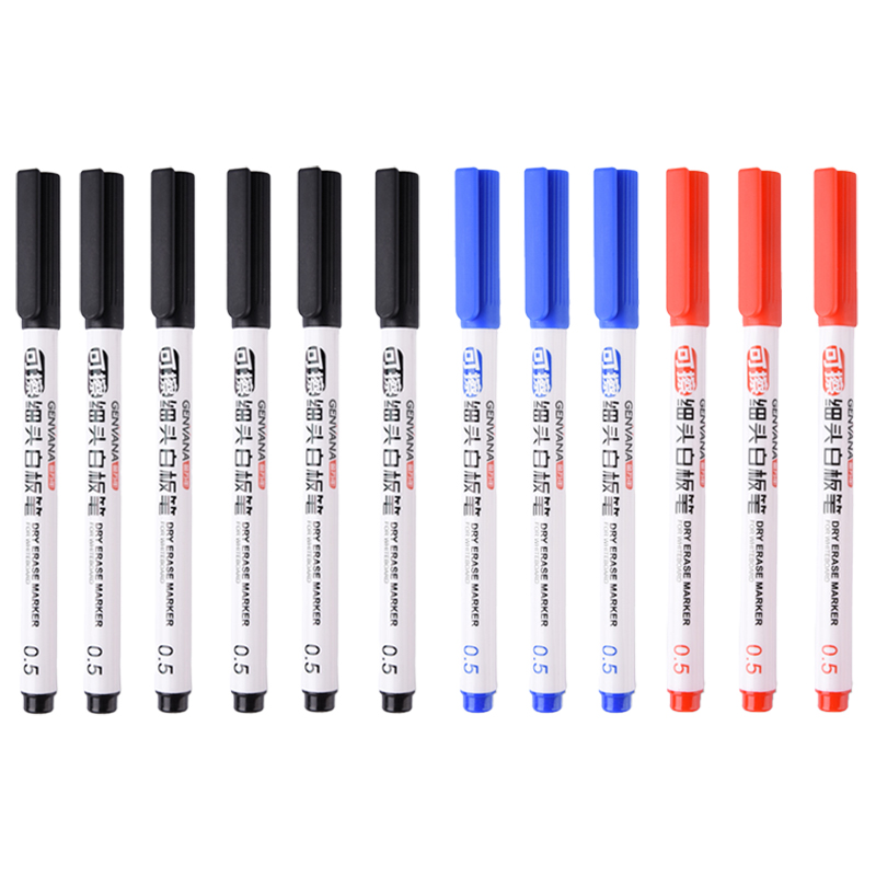 Droog uitwisbare whiteboard-markers - fijne punt 0,5 mm fijne punt, uitwisbare pennen voor kinderen, leraren, kantoor, whiteboard (zwart/rood/blauw): Black
