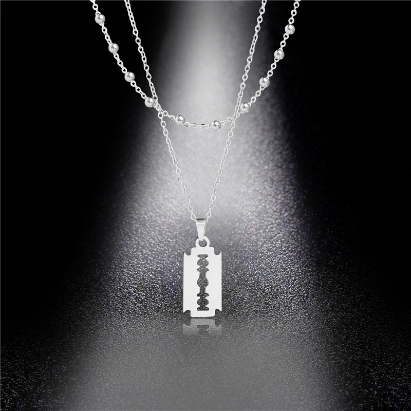 Joyería de Hip-Hop Rock para hombre y mujer, collares con colgante de hoja de afeitar con llama de acero inoxidable, joyería Punk, novedad de: Oro oscuro