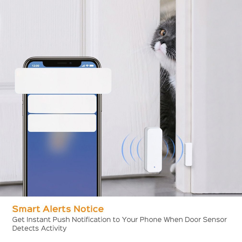 WiFi Door Sensor Smart Door Open/Closed Detectors Smartlife APP Wifi Window Sensor Work App Notification Alert Alarm Automation