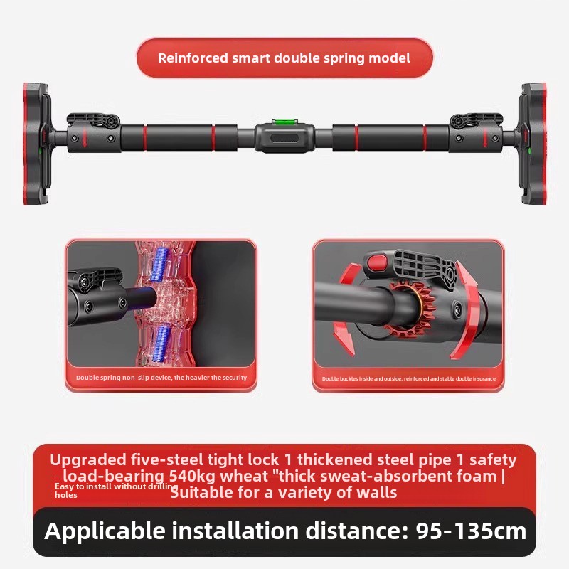 Barra horizontal doméstica, equipamento fitness interno, esportes domésticos, anéis sem perfuração, dispositivo de pull-up de haste única na porta: Preto