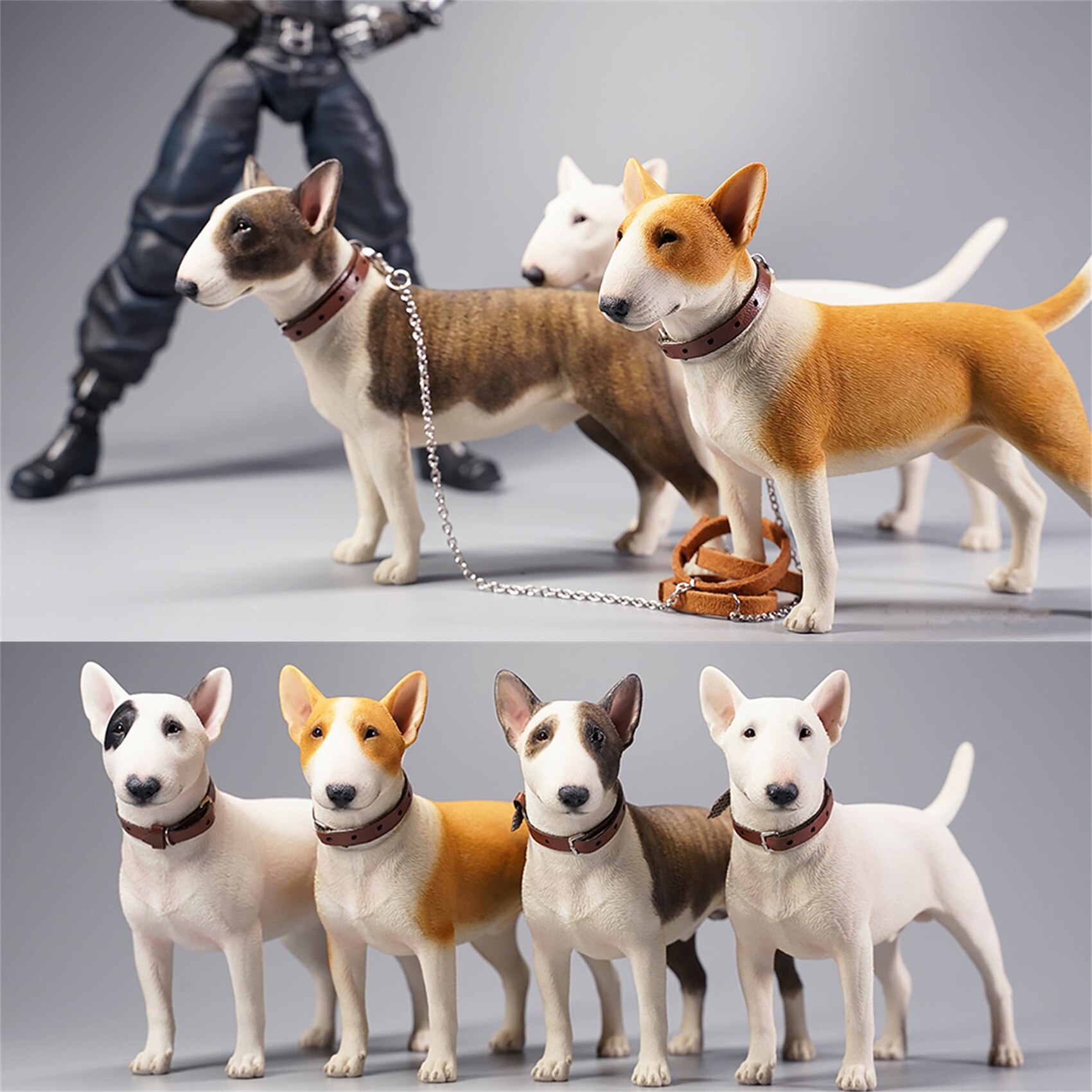 JXK 1:6 Scale Bull Terrier Figure Dog Pet Healing Figure Cute Canidae Animal Collector Toy Resin Desktop Decoration