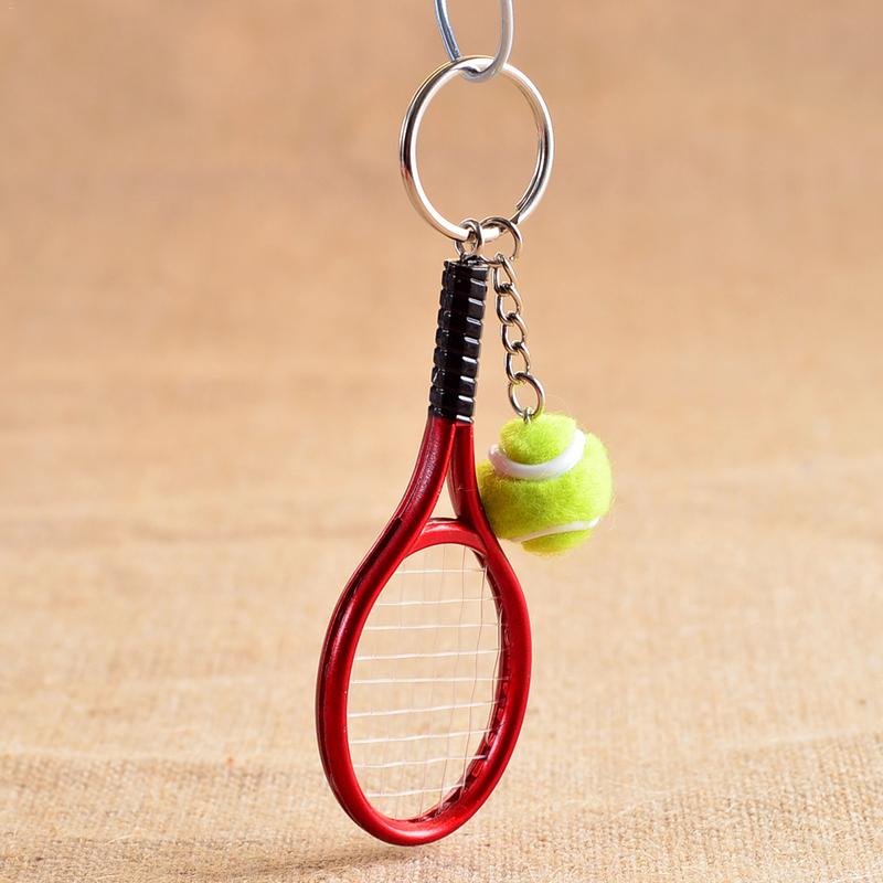 Mini Tennis Racket Handmade Souvenir Cute Tennis Racquet Ball Keychain Key Sports Chain Car Bike Keyring Novelty: Red