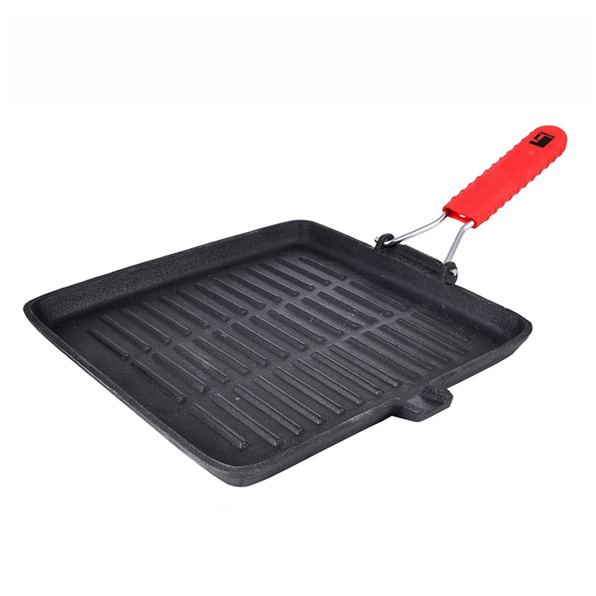 Plancha de cocina BBQ de Bergner, hierro fundido, resistente, duradera, antiadherente, , mango plegable, practica, versatil, todo tipo de cocina, plancha grill, plancha cocina: Cuadrada