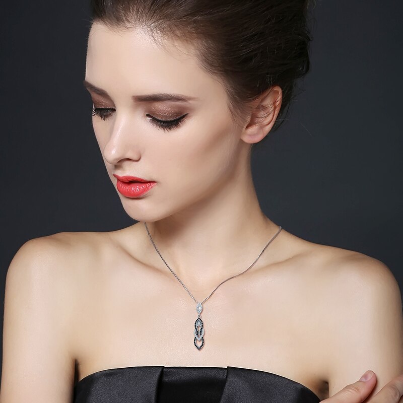[Noir AWN] 925 collier en argent Sterling éternité Fine bijoux à la noir spinelle colliers pendentifs pour les femmes P178