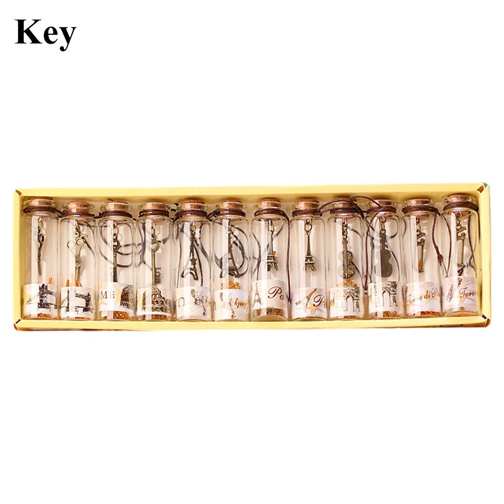 12Pcs Glass Wishing Bottles Shell Key Flower Mini Wood Cork Stopper Wishing Bottles Vials Containers Birthday Party Decoration: Key