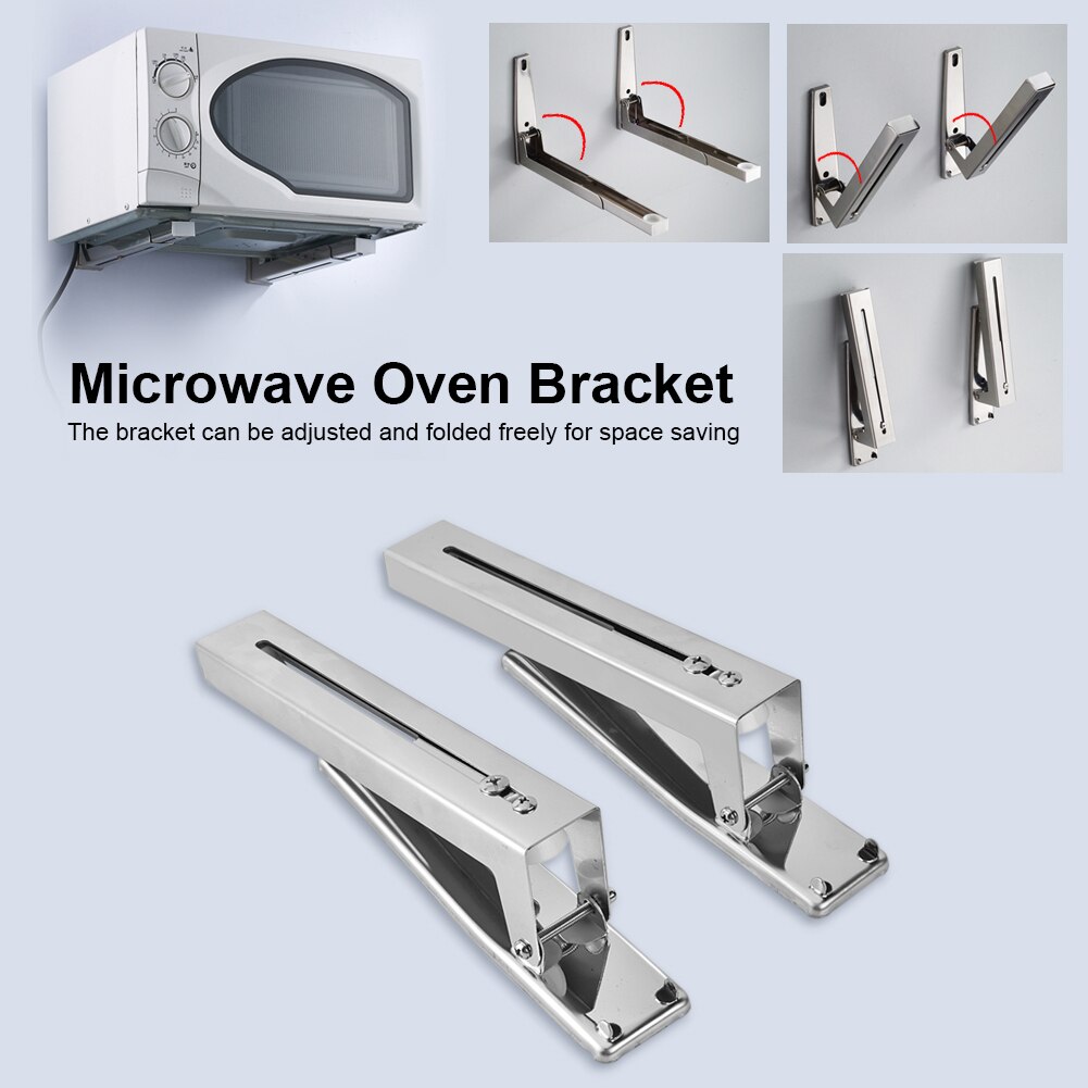 2x Kitchen Stainless Steel Microwave Oven Bracket Sturdy Foldable Stretch Wall Mount Rack Shelf
