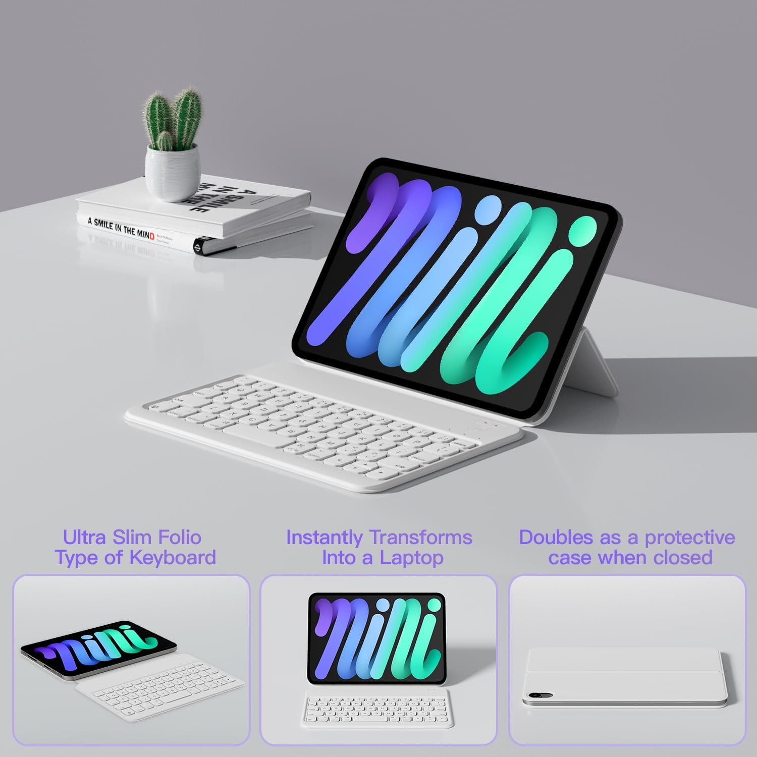 Tangentbordsfodral för ipad mini 7th (a17 pro) och 6th ) 8.3- tum, ultratunt folio-tangentbord, magnetiskt skyddsfodral
